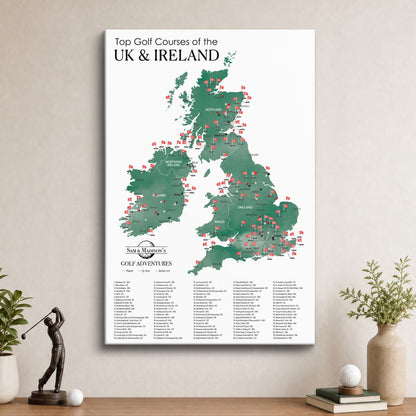 Gallery Wrapped - The UK and Ireland Golf Courses Travel Map with Pins