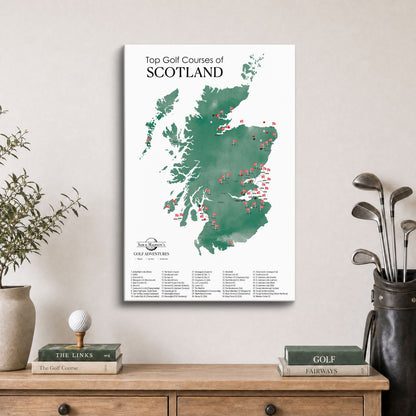 Gallery Wrapped - Scotland Golf Courses Travel Map with Pins
