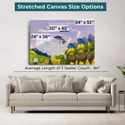 Gallery Wrapped - National Parks Watercolor Travel Map with pins