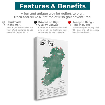 Gallery Wrapped - Ireland Golf Courses Travel Map with Pins