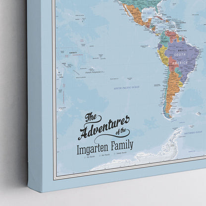 Gallery Wrapped - Blue Oceans World Travel Map with pins