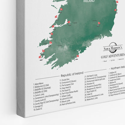 Gallery Wrapped - Ireland Golf Courses Travel Map with Pins
