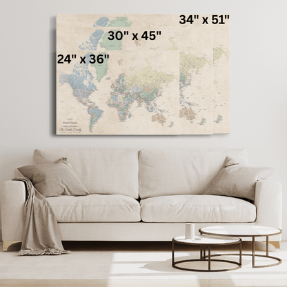 Gallery Wrapped - Vintage World Push Pin Travel Map with pins
