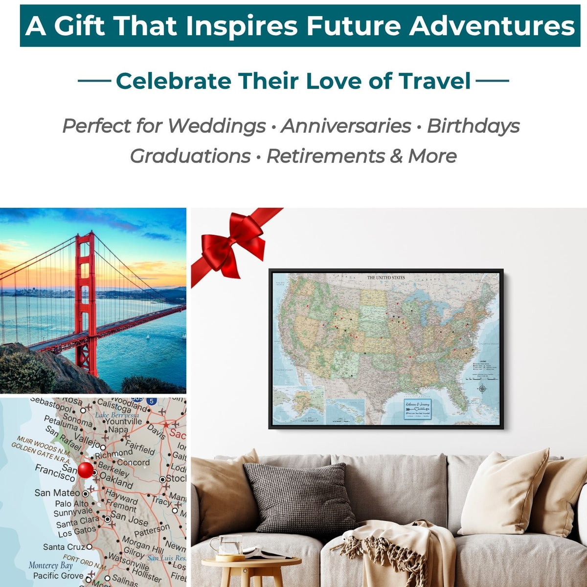 Canvas - Signature USA Travel Map with pins