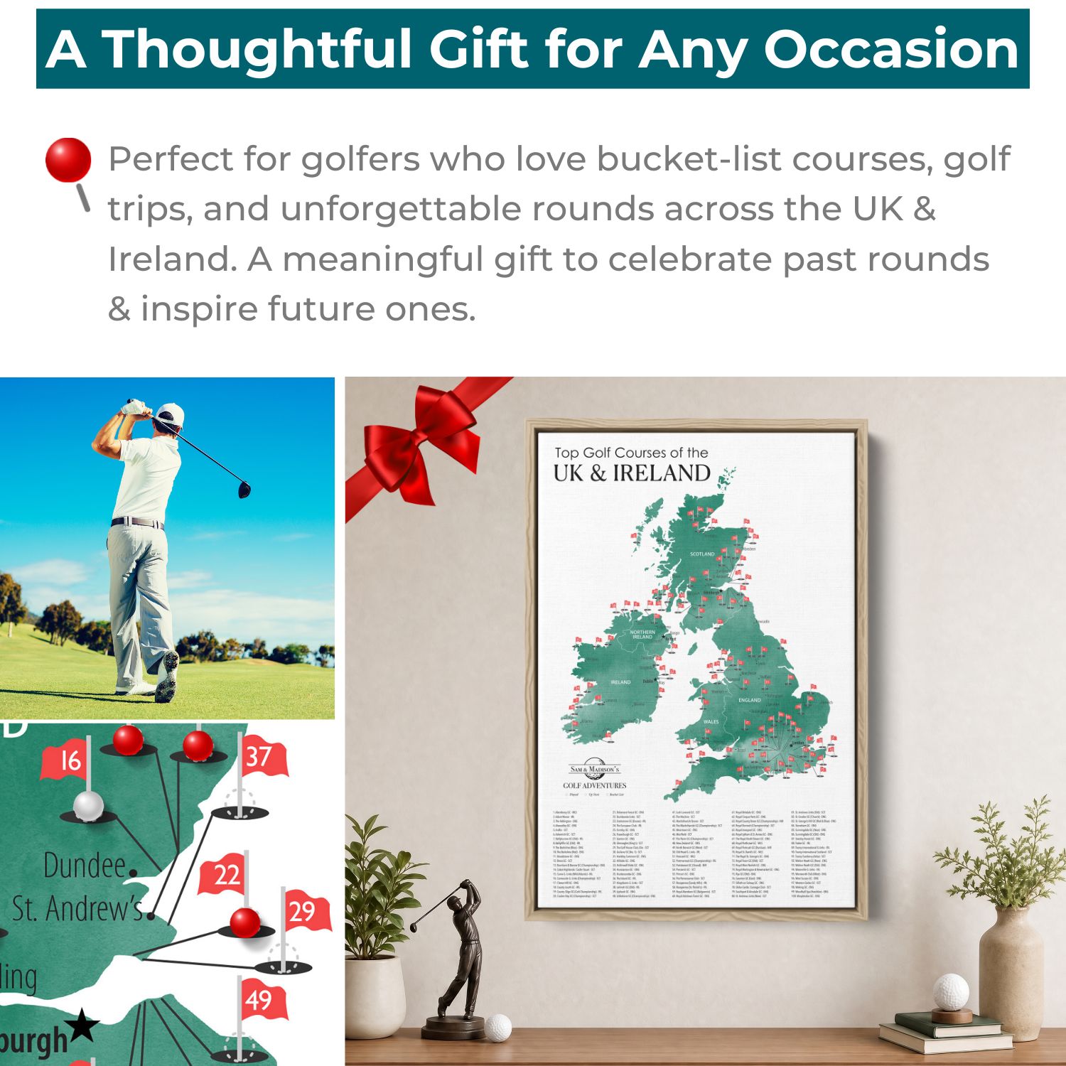 Canvas - The UK & Ireland Golf Courses Travel Map with Pins