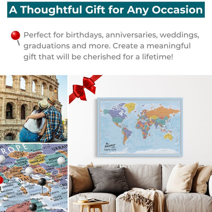 Canvas - Blue Oceans World Travel Map with pins