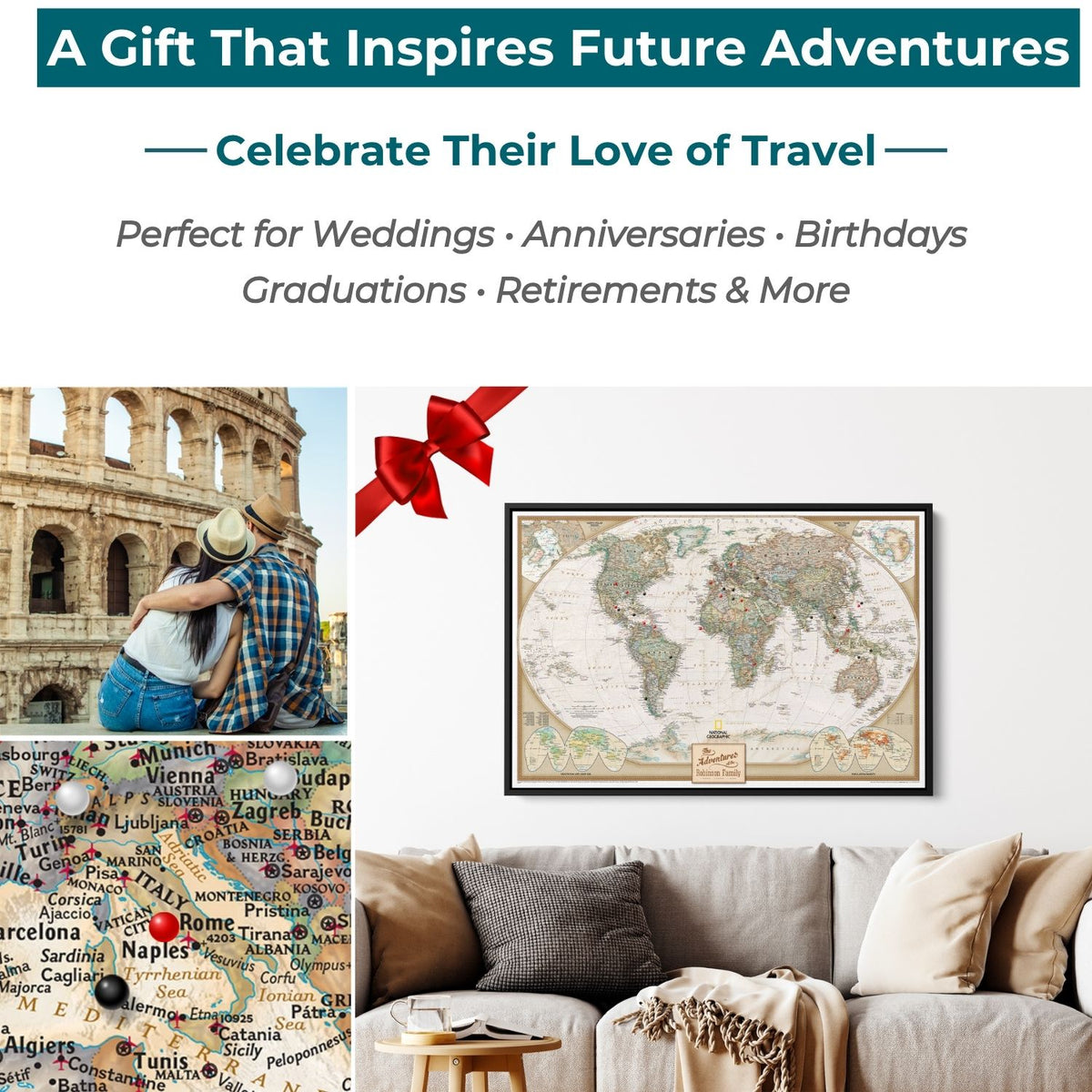 Canvas - Executive World Travel Map with Pins