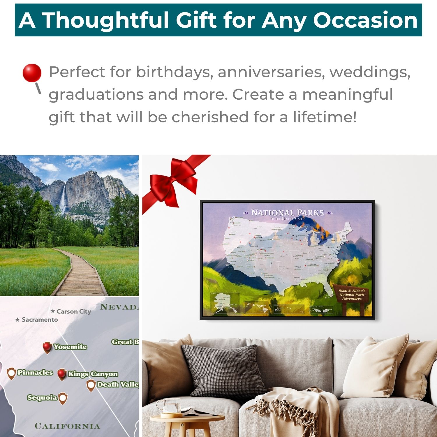 Canvas - National Parks Watercolor Travel Map with Pins
