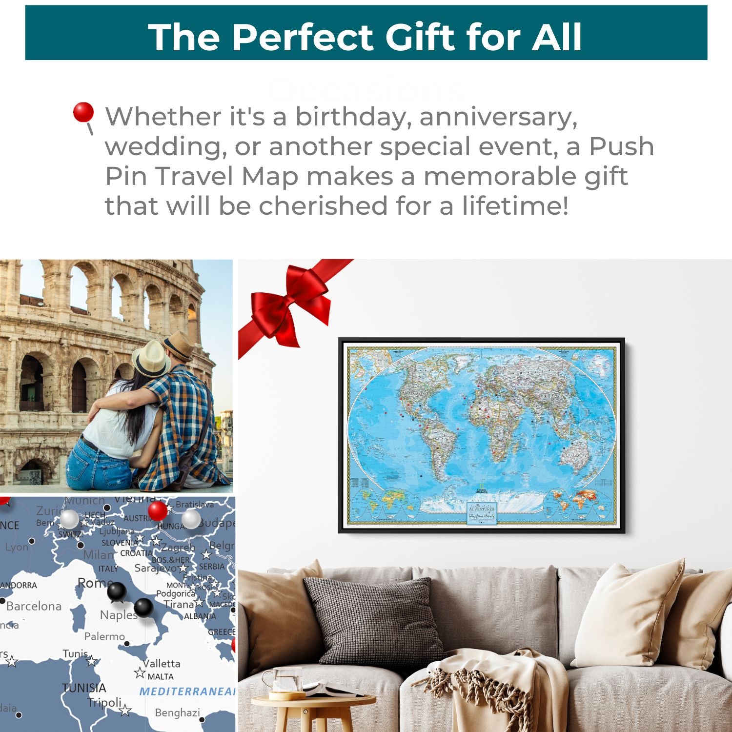 Canvas - Classic World Travel Map with Pins