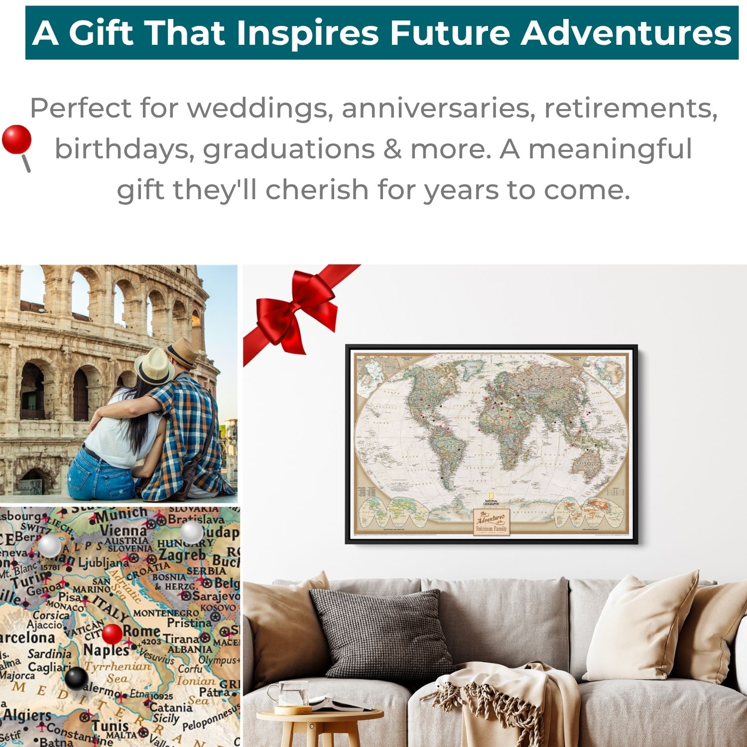 Canvas - Executive World Travel Map with Pins