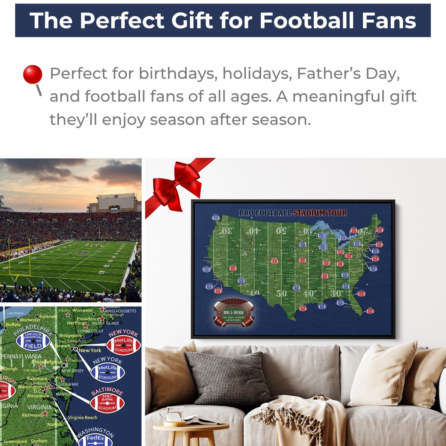 Canvas - Football Stadium Push Pin Travel Map with Pins