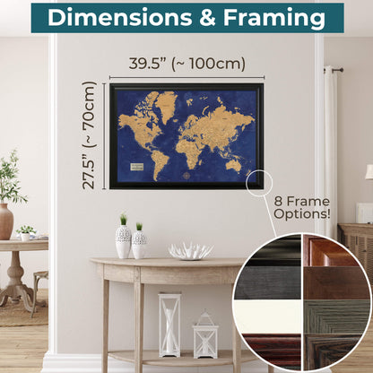 Navy and Gold World Pin Map Dimensions