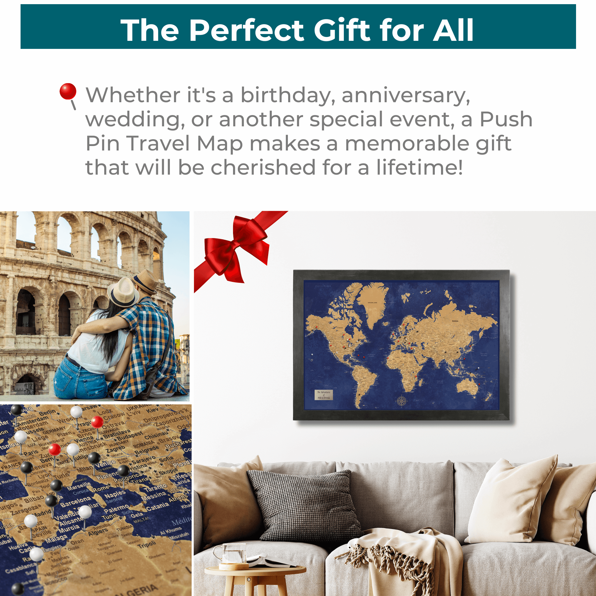 Navy and Gold World Map makes a great gift idea. 