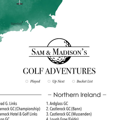 Closeup of Personalization Layout and Location on Ireland's Top Golf Courses Map