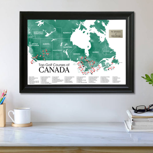 Canada's Top Golf 50 Courses Map - Framed With Pins