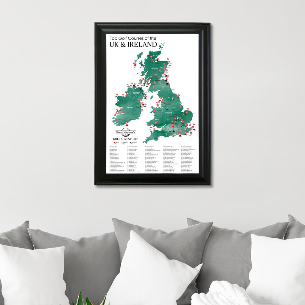 Canvas Map of Top Golf Courses of the UK & Ireland in Black Frame