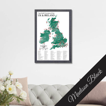 Canvas Map of Top Golf Courses of the UK & Ireland in Premium Madison Black Frame