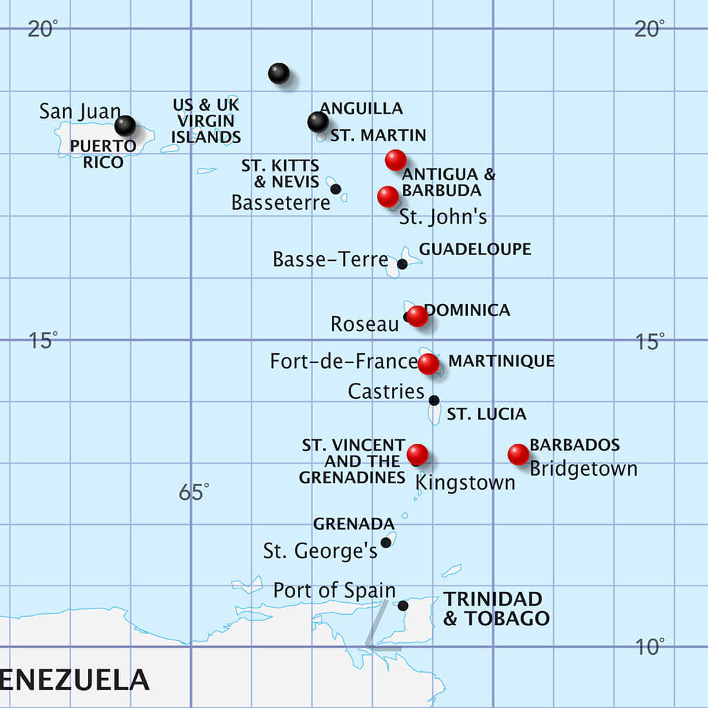 Closeup of Pins and City Detail on Atlantic Hurricane Tracking Map