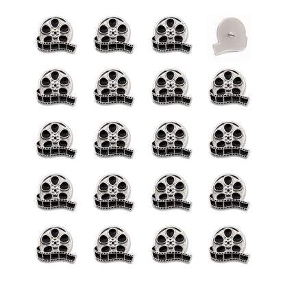 Set of 19 silver black enamel movie reel push pins with unspooling film strip detail