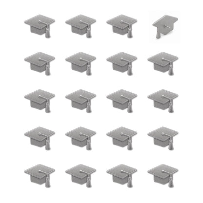 Set of 20 silver matte metal graduation cap push pins with 3D mortarboard tassel design