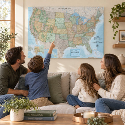 Gallery Wrapped - Signature USA Travel Map with pins - Stretched Canvas