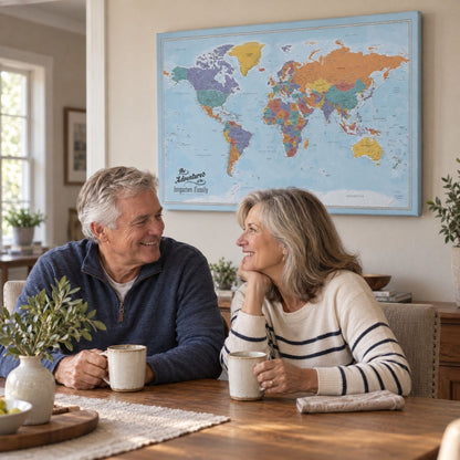Gallery Wrapped - Blue Oceans World Travel Map with pins
