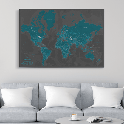 Gallery Wrapped - Midnight Dream World Push Pin Map with Pins