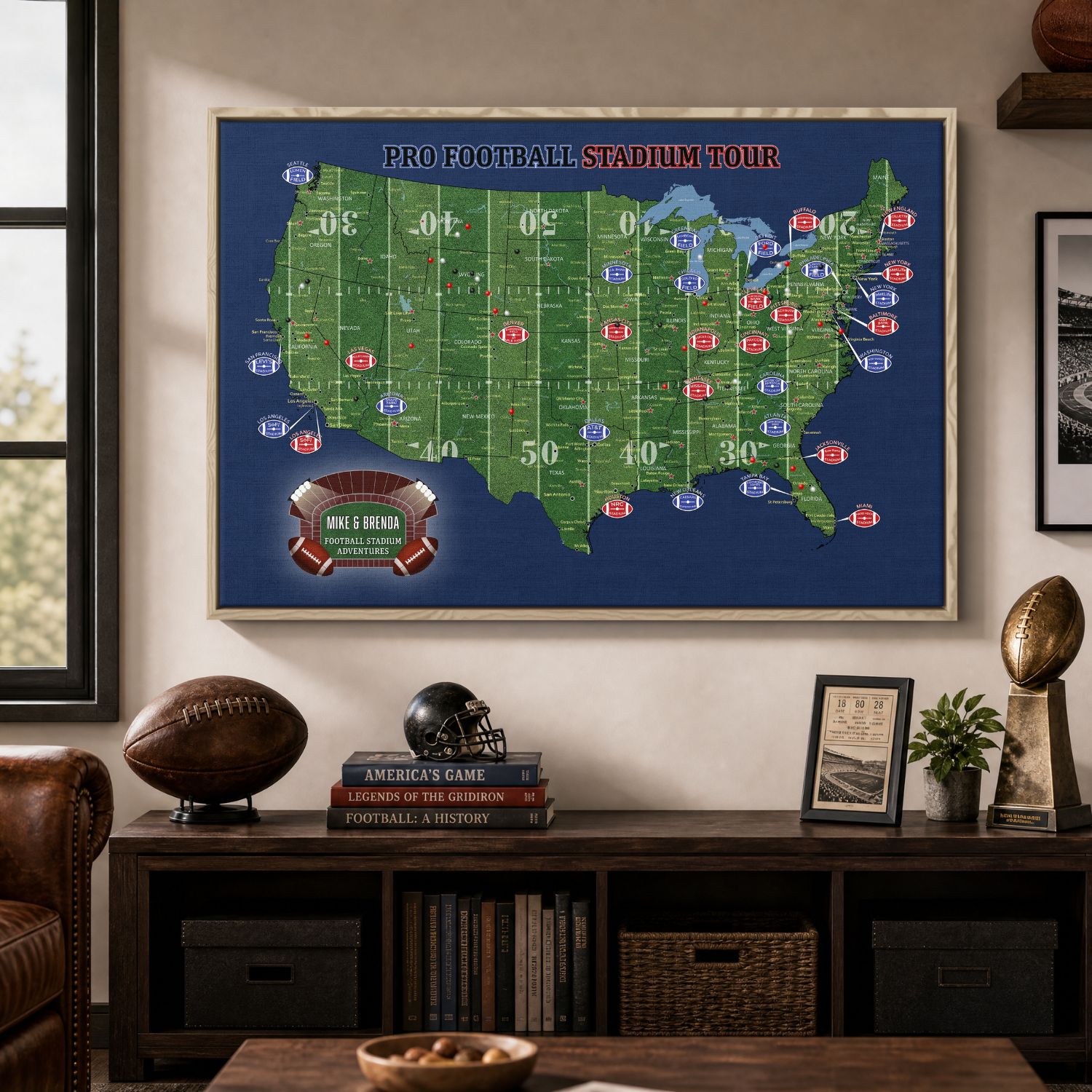 Canvas - Football Stadium Push Pin Travel Map with Pins