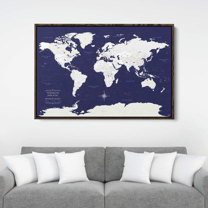 Canvas - Navy Explorers World Travel Map with pins
