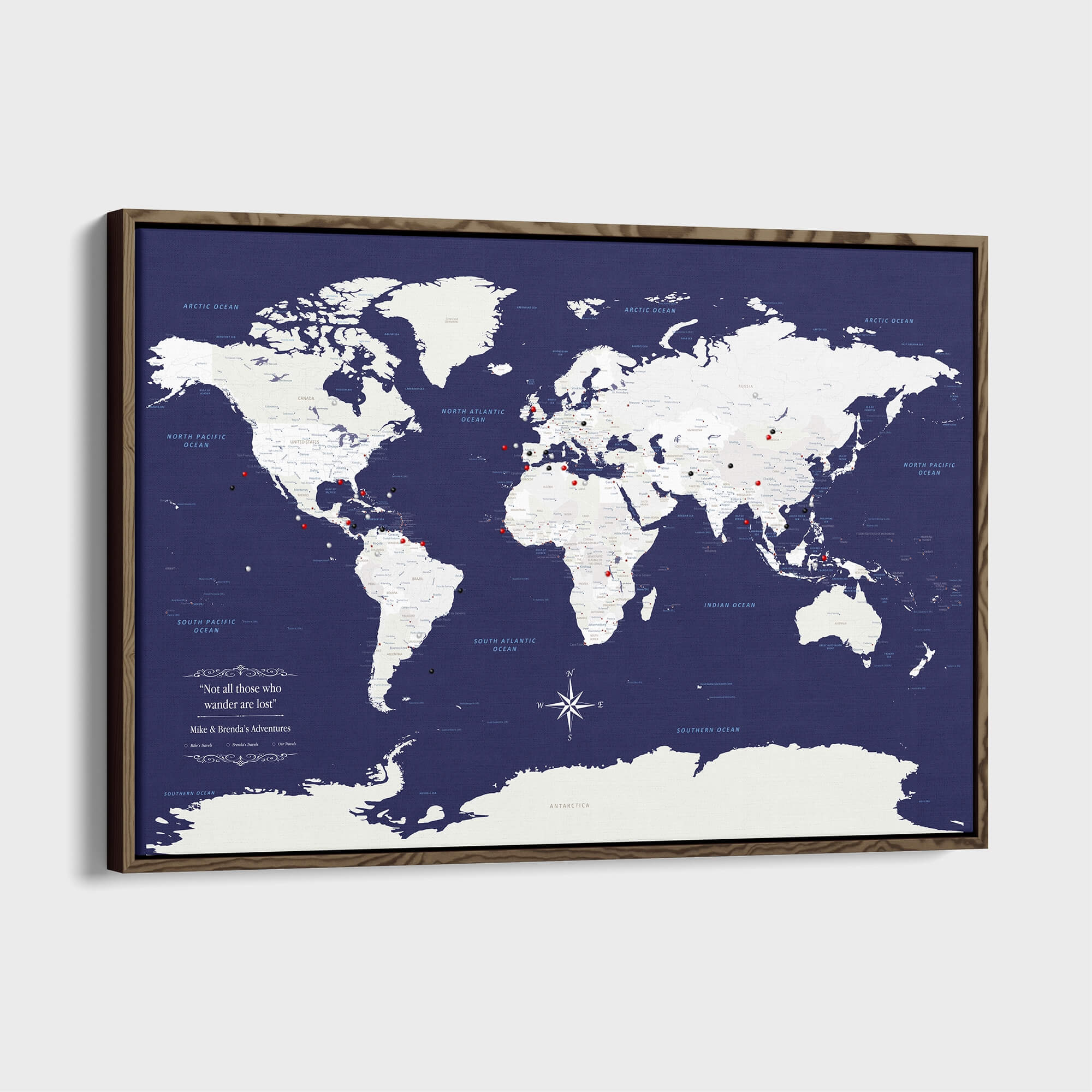Canvas - Navy Explorers World Travel Map with pins