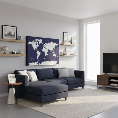 Gallery Wrapped - Navy Explorers World Travel Map with pins