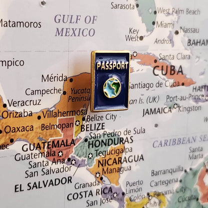 Passport pin in map