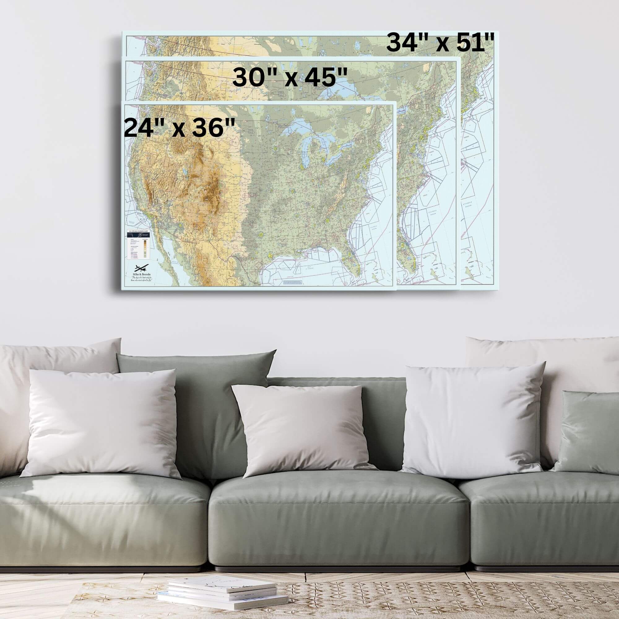 Gallery Wrapped - Pilot's VFR USA Travel Map with pins