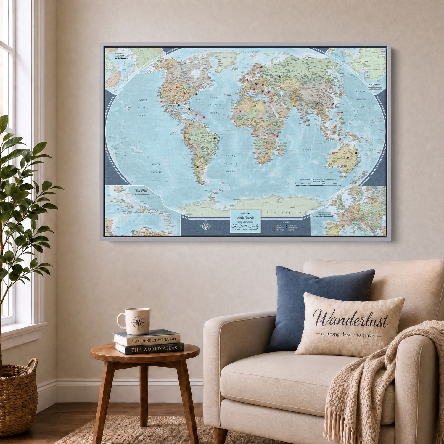 Canvas - Signature World Travel Map with pins