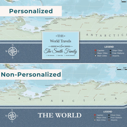 Personalized vs non-personalized comparison of the Signature World map poster legend area