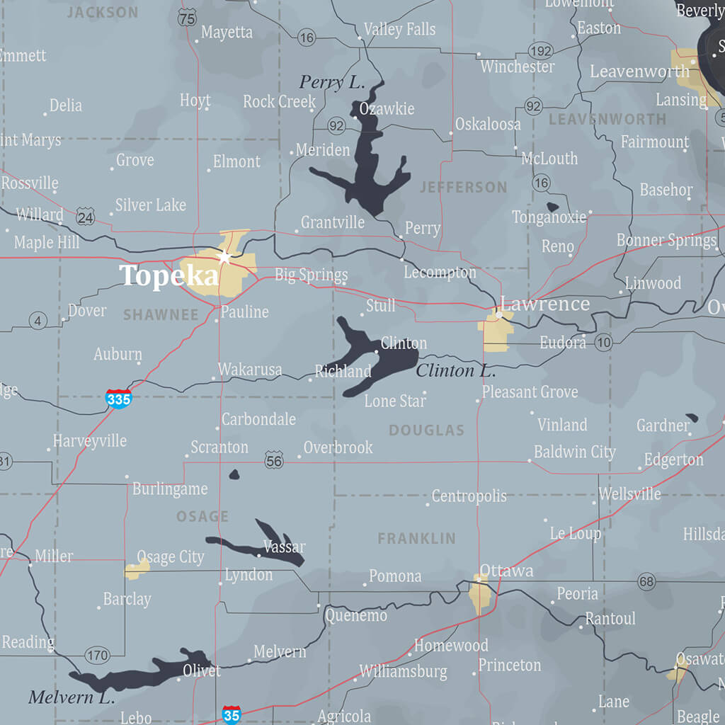 Closeup of Kansas Slate Wall Map