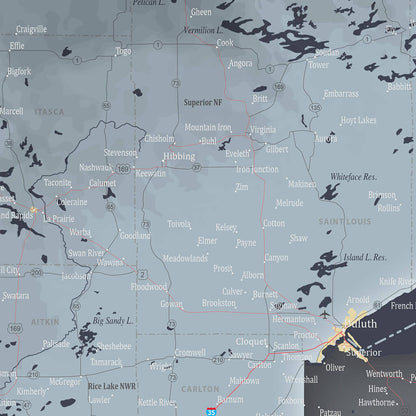 Closeup of Details on Slate Minnesota Pinboard Wall Map