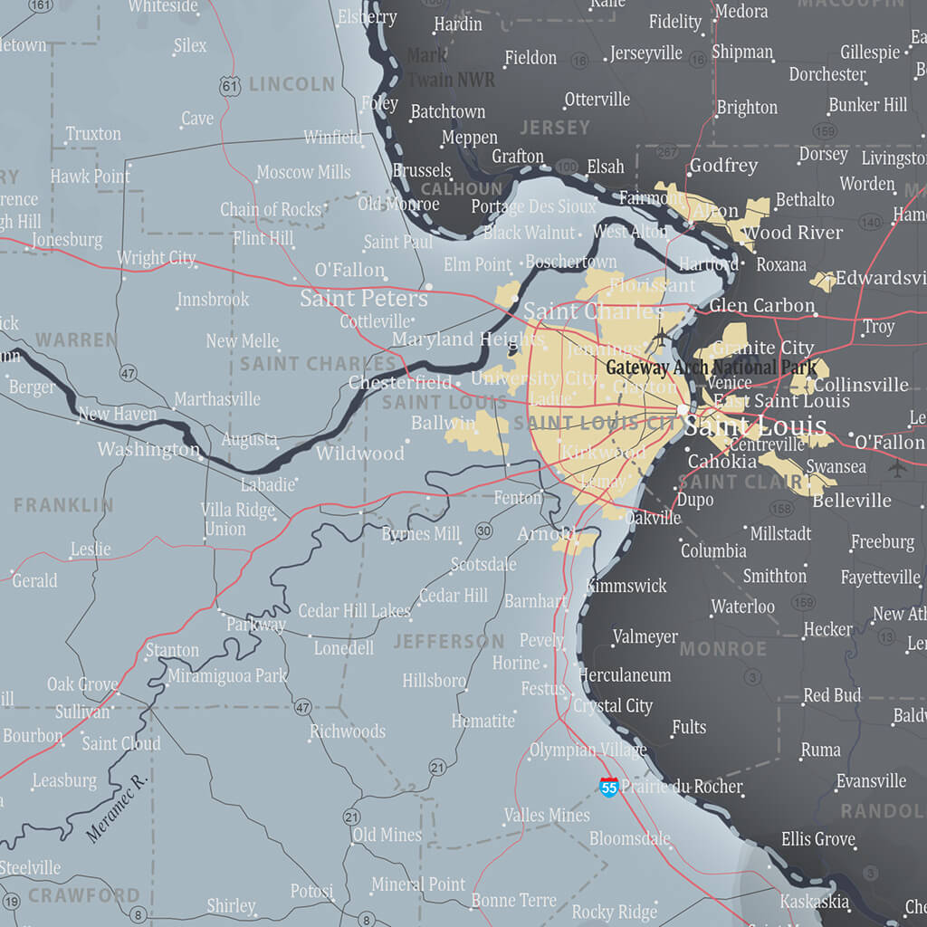 Closeup of Missouri State Slate Gray Push Pin Travel Map