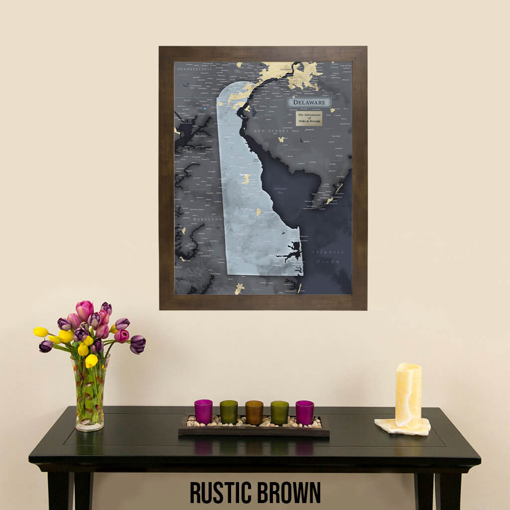 Push Pin Travel Maps Framed Delaware Slate Wall Map in Rustic Brown Frame