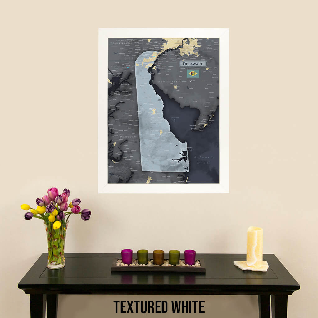 Push Pin Travel Maps Framed Delaware Slate Wall Map in Textured White Frame