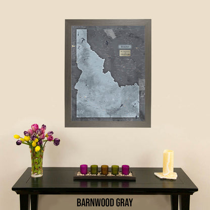 Push Pin Travel Maps Framed Idaho Slate Wall Map in Barnwood Gray Frame