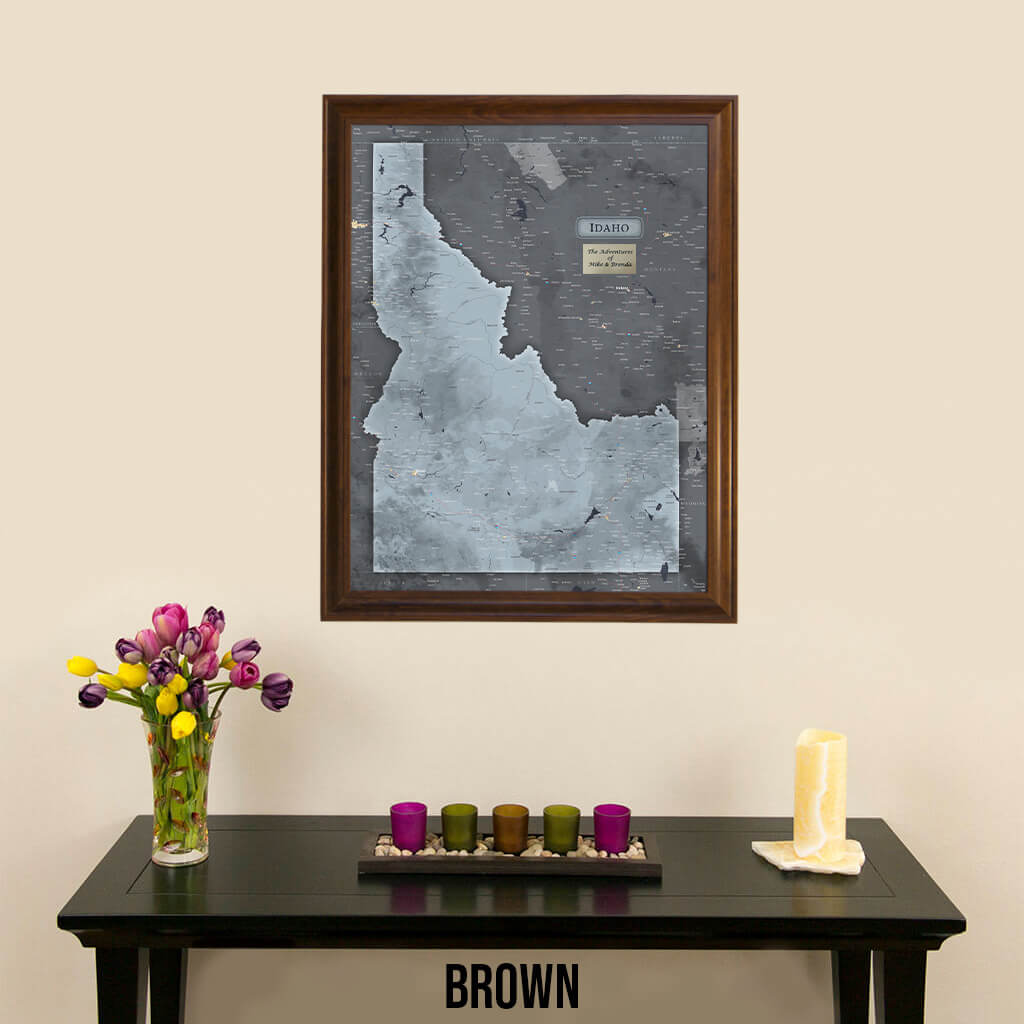 Push Pin Travel Maps Framed Idaho Slate Wall Map in Brown Frame