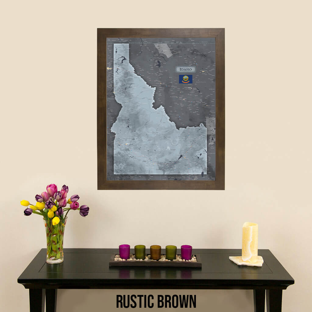 Push Pin Travel Maps Framed Idaho Slate Wall Map in Rustic Brown Frame