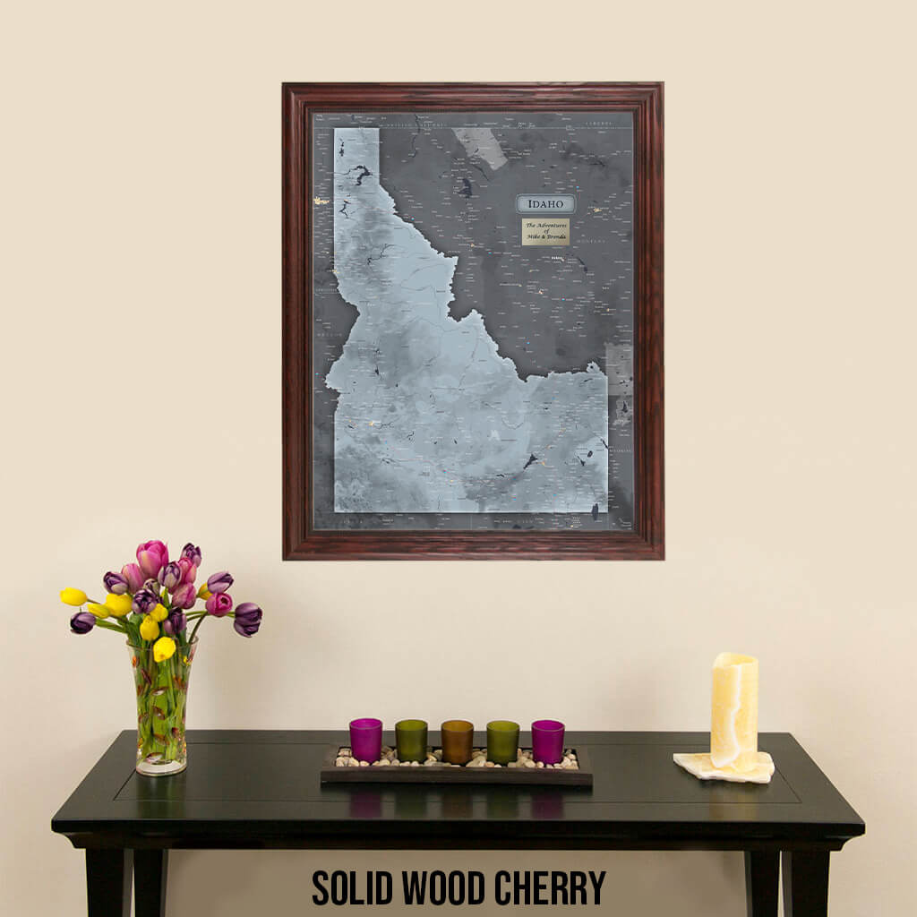Push Pin Travel Maps Framed Idaho Slate Wall Map in Solid Wood Cherry Frame