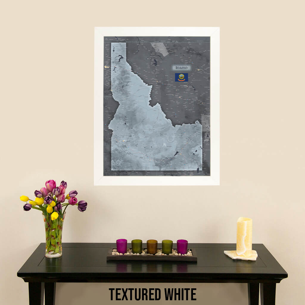 Push Pin Travel Maps Framed Idaho Slate Wall Map in Textured White Frame