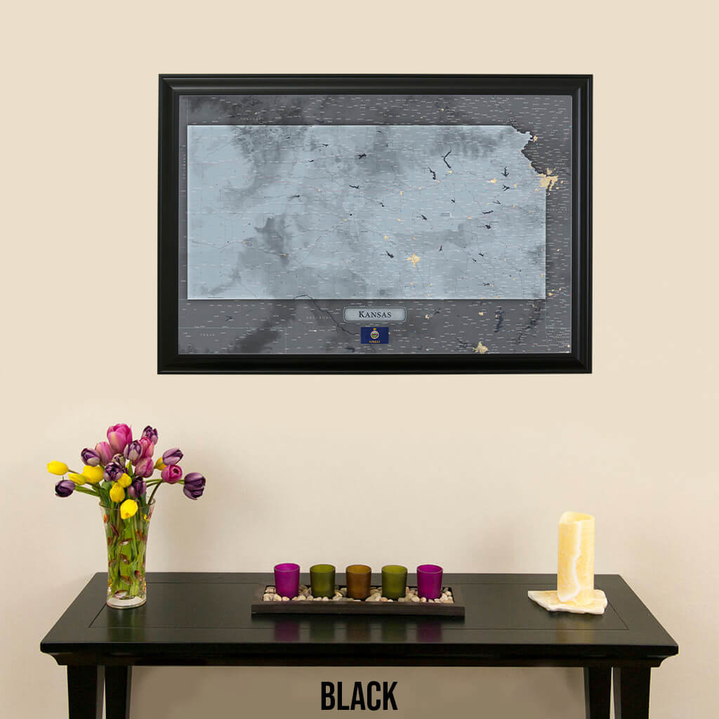 Push Pin Travel Maps Framed Kansas Slate Wall Map in Black Frame