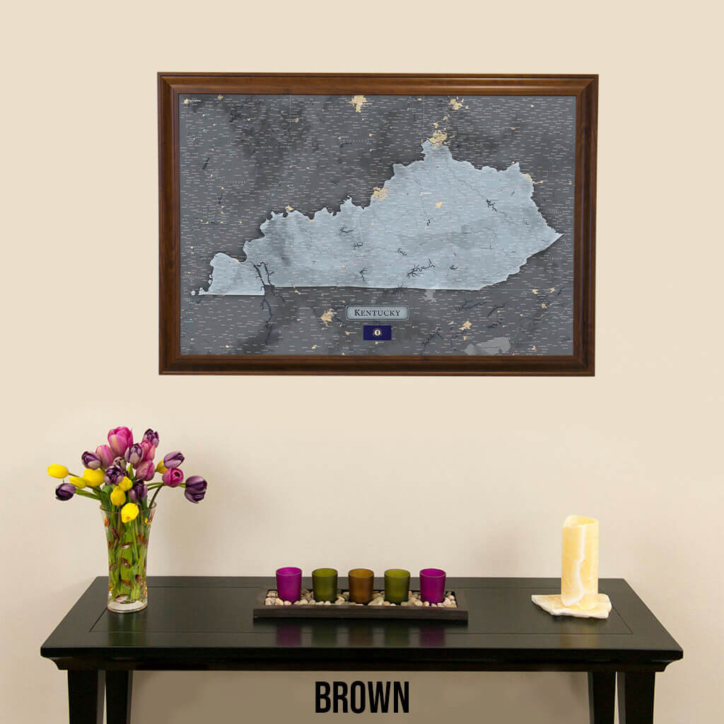 Push Pin Travel Maps Framed Kentucky Slate Wall Map in Brown Frame