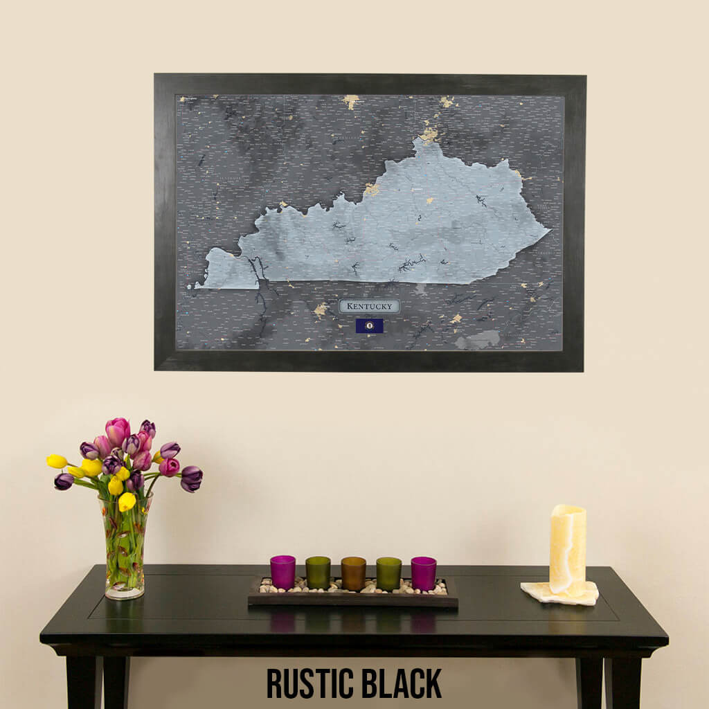 Push Pin Travel Maps Framed Kentucky Slate Wall Map in Rustic Black Frame