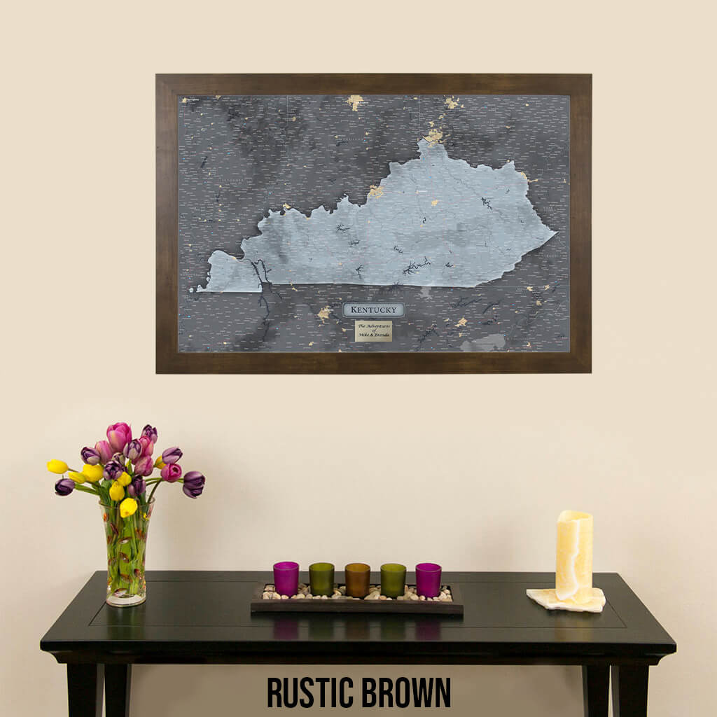 Push Pin Travel Maps Framed Kentucky Slate Wall Map in Rustic Brown Frame
