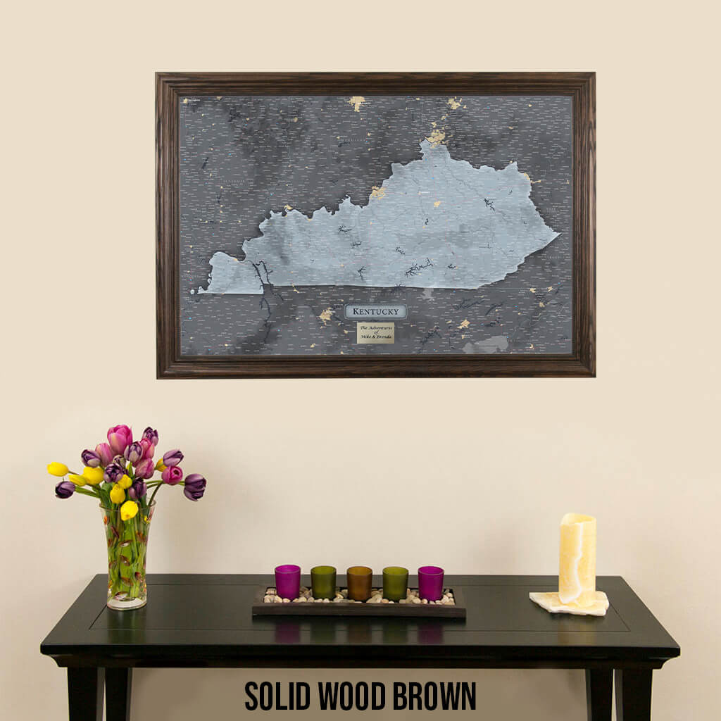 Push Pin Travel Maps Framed Kentucky Slate Wall Map in Solid Wood Brown Frame